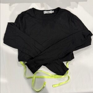 Adika Black Long Sleeve Top with Neon Green Ties